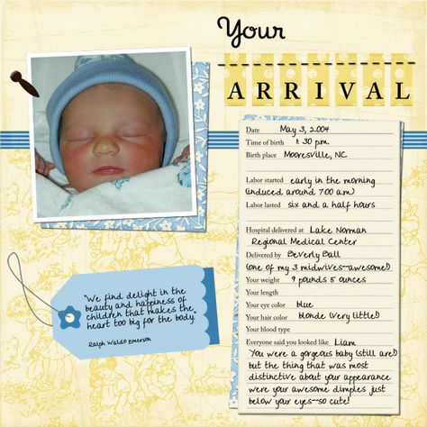 Your Arrival (baby book page 11) - Members' Galleries - Gallery - Scrap Girls Digital Scrapbooking Forum Newborn Scrapbook, Scrapbook Baby Book Ideas, Baseball Scrapbook, Baby Boy Scrapbook Layouts, Pregnancy Scrapbook, Baby Book Pages, Scrapbook Bebe, Baby Books Diy, Boy Scrapbook Layouts