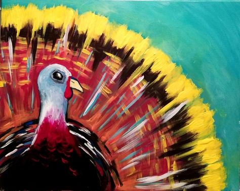 Learn to Paint Autumn Thanksgiving Turkey tonight at Paint Nite! Our artists know exactly how to teach painters of all levels - give it a try! How To Paint A Turkey, Thanksgiving Turkey Painting, Painting A Turkey, Turkey Canvas Painting, Easy Turkey Painting, Turkey Paintings On Canvas Easy, Thanksgiving Acrylic Paintings, Thanksgiving Paintings On Canvas, Thankful Painting