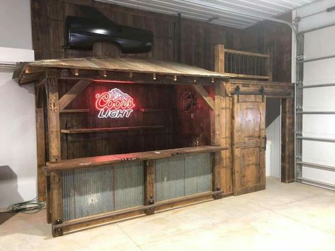 Country Bar Decor Ideas, Rustic Shop Ideas, Man Cave Garage Bar, Shop With Bar Area, Organizing Ideas For Garage, Rustic Garage Bar Ideas, Pole Barn Bar Ideas, Man Cave Shop Ideas, Western Man Cave