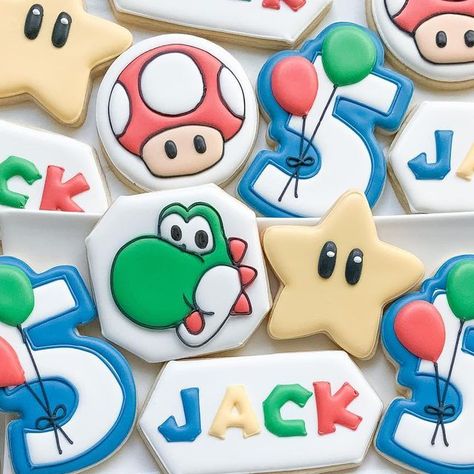 Fancy Yancy Cookie Co. on Instagram: "Apparently I missed Mario Day 😂 but I loved these so much I had to share! • • • • #mariopartycookies #yoshicookies #fancyyancycookieco #houstoncookies #cookiedecorating #houstoncookiebaker #customcookieshouston #decoratedcookieshouston" Yoshi Cookies Decorated, Super Mario Brothers Cookies, Super Mario Cookies Decorated, Yoshi Cookies, Mario Cookies Decorated, Mario Brothers Cookies, Mario Sugar Cookies, Mario Cookies, Mario Brother