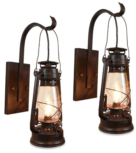 Lantern Table Lamp, Vintage Decorating, Rustic Wall Sconces, Lantern Set, Lantern Wall, Glass Lantern, Rustic Lighting, Wall Light Fixtures, Hanging Lanterns