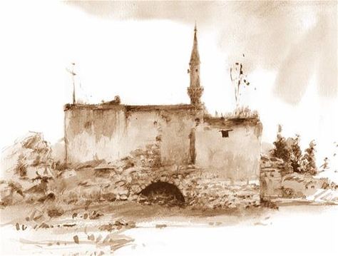 Sepia Watercolor Paintings, Sepia Watercolor, Turkey Watercolor, Vintage Drawings, Hands Of Time, Cappadocia Turkey, Vintage Drawing, Watercolor Sketch, Daily Paintworks