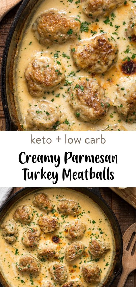 Dive in this recipe for ground turkey meatballs so good the kids will gobble them down. They are keto and gluten free checking off the boxes for you to cook a great healthy dinner for the family. They aren't baked but made on the stove top for a super easy and quick recipe to make. Carb Free Easy Dinners, Turkey Meatballs With Cream Sauce, Turkey Hamburger Meat Recipes, Carnivore Turkey Meatballs, Keto Turkey Meatball Recipes, Garlic Parm Turkey Meatballs, Dinner Idea With Ground Turkey, Garlic Parmesan Turkey Meatballs, Ground Turkey Keto Casserole