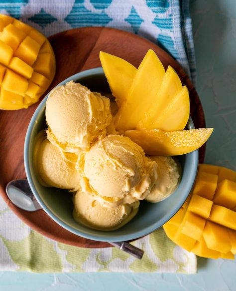 Rich and Creamy Mango Ice Cream Recipe - Pineapple and Coconut Fig Dessert, Mango Ice Cream Recipe, Coconut Ice Cream Recipes, Mango Ice Cream, Making Homemade Ice Cream, Cream Kitchen, Coconut Ice, Coconut Ice Cream, Mango Recipes