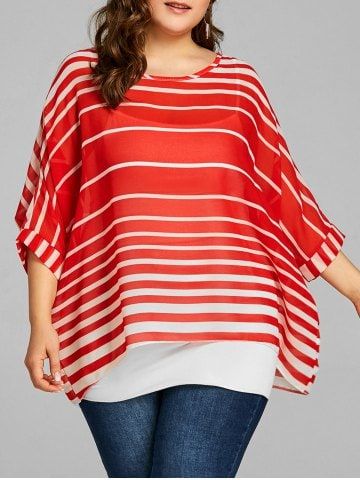 Plus Size Batwing Sleeve Stripe Blouse Plus Size Peplum Dress, Pink Outfits Victoria Secret, Stripe Blouse, High Low Blouse, Cheap Blouses, Elegant Blouses, Latest African Fashion Dresses, African Fashion Dresses, Red Blouses