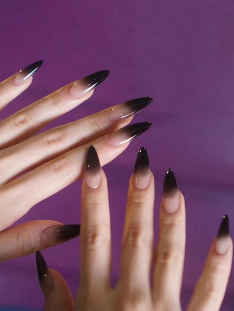 Black Collar Color Nails Embellished Beauty Tools Long Black Ombre Nails, White To Black Gradient Nails, Clear To Black Ombre Nails, Black Nails Gradient, Black Ombré Almond Nails, Tan To Black Ombre Nails, Ombre Nails Black And White, White Black Ombre Nails, Spooky Ombre Nails