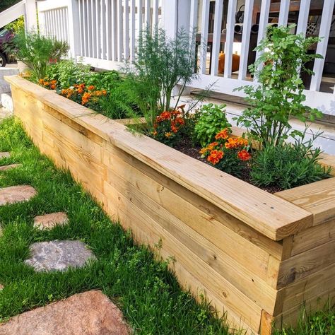 Diy Planter Trellis, Front Of House Planter Boxes, Raised Garden In Front Of House, Diy Planter Boxes Outdoor Easy, Diy Deck Planter Boxes, Flower Bed Ideas In Front Of House Landscaping Planter Boxes, Simple Planter Boxes Diy, Diy Wood Flower Boxes, Planters For Front Porch Easy Diy