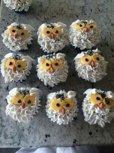 Hedwig cupcakes Hedwig Cupcakes, Harry Potter Desserts, Harry Potter Cupcakes, Harry Potter Baby Shower, Harry Potter Baby, Harry Potter Cake, Harry Potter Birthday, Harry Potter Party, 10th Birthday