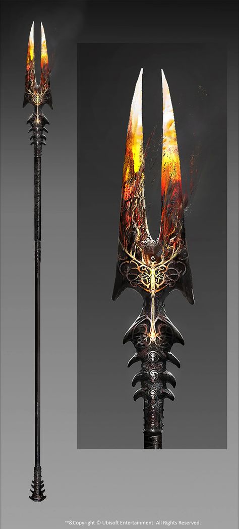 Gae Bolg | Assassin's Creed Wiki | Fandom Cool Polearm Designs, Fantasy Spear Concept Art, Fantasy Hand Axes Design, Magic Staff Fantasy Art, Fantasy Spears Design, Gae Bolg Spear, Sickles Concept Art, Dnd Spear Item, Polearms Design