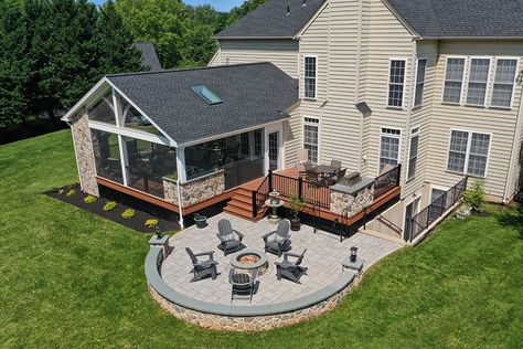 Porch/Deck/Patio - Phoenixville, PA | Keystone Custom Decks Patio Next To Screened In Porch, Backyard Patio Designs With Screen Porch, Covered Screened Patios Attached To House, Large Deck Patio Ideas, Back Deck With Patio Underneath, Deck Onto Patio, Covered Porch And Patio Combo, Backyard Deck To Patio Ideas, Deck Leading To Pool