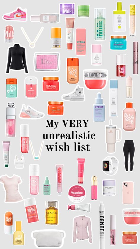 My VERY unrealistic wish list!🫶 #preppy #preppygirl #preppyfitinspo #preppyinspo #preppyfit #preppycollage #fyp #trending #beauty #wishlist #wishlistideas Things To Add To Your Wishlist Preppy, Dream Items List, Preppy Whish List, Bday Wishlist 2023, Preppy Christmas Wishlist 2023, My Wish List Ideas, Makeup Gifts For Teens, What To Ask For Christmas Preppy, Things For Christmas Wishlist