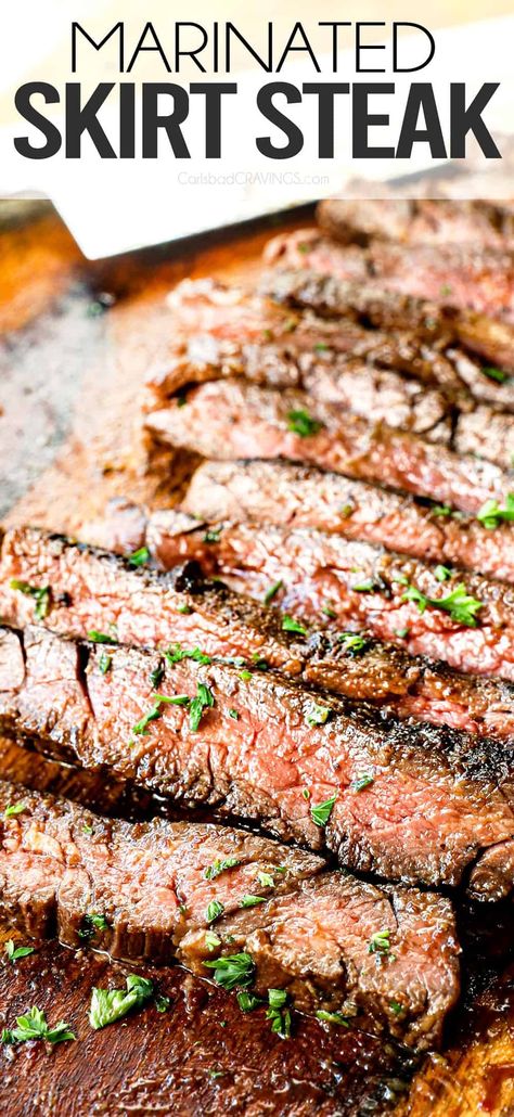 Marinated Skirt Steak (Grill or Stovetop) - SO JUICY!!!! Quick Skirt Steak Recipes, Perfect Skirt Steak, How To Make Skirt Steak Tender, Spanish Skirt Steak Recipes, Simple Skirt Steak Recipes, Skirt Steak Cast Iron Skillet, Tender Grilled Steak, Beef Skirt Steak Recipes Oven, Recipes Using Beef Skirt Steak