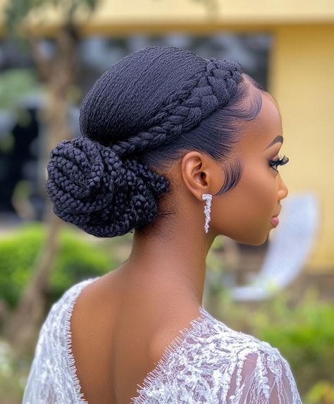 ✨ Glamorous Braids Updo Hairstyle: Sleek Braided Hair Updo Wedding Look Braided Hair Updo, Hairstyle Sleek, Bridesmaid Hairstyles Black Women, Hair Updo Wedding, Braids Updo, Natural Wedding Hairstyles, Wedding Updos, Updo Wedding, Hair Textures