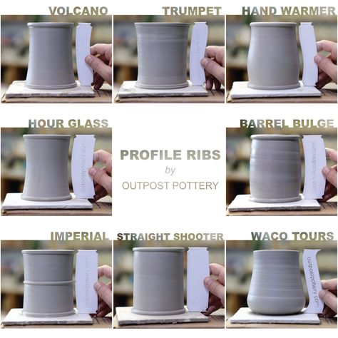 Proudly MADE IN Texas, USA Every time same exact perfection Easy to Use A Great Pottery tool to add to your arsenal. The Best tool to get perfect shape in your mug every time. Made from PLA We use PLA because it is best for our environment. Our Ultimate bundle includes our most popular profile ribs: Mug Bundle Waco Tours Tulip Bundle Good foot bundle & smaller version of: Imperial & Straight Shooter Hand Warmer & Trumpet Hour Glass & Barrel Bulge Handmade Bowls Pottery, Ceramics Functional, Pottery Tips, Slab Ceramics, Pottery Lessons, Pottery Supplies, Ceramic Tools, Wheel Throwing, Advanced Ceramics