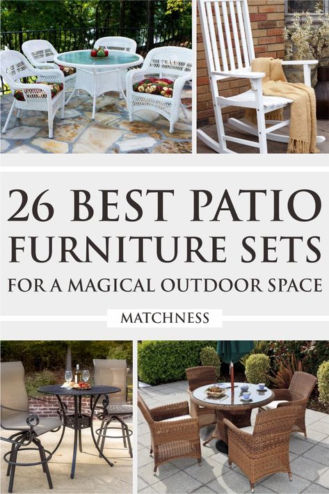 By adding the best patio furniture set to your outdoor design, not only you’ll create a welcoming and cozy space to have a good conversation but also a great dining outdoor experience with friends and family. Find your inspiration with the list of cool patio furniture below. #patiodecorideas #patiofurnitureideas #furnitureideas #outdoorfurniture Patio Conversation Set Ideas, Bar Height Patio Set, Classic Patio Furniture, Best Patio Furniture, Comfortable Patio Furniture, Dining Outdoor, Outdoor Entryway, Wicker Dining Set, Lawn Furniture