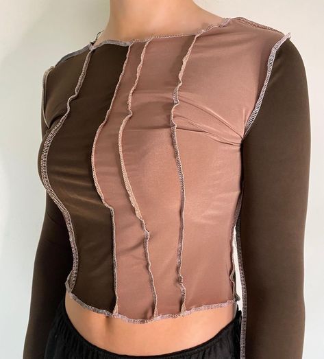 𝑮𝑳𝑰𝑻𝑪𝑯 on Instagram: “Chocolate long sleeved exposed seam top. Size 8/10 DM me to buy 🤍 -all tops have threads hanging loose but can be fastened and cut off on…” Exposed Seam Top, Pagan Fashion, Repurposed Clothing, Patchwork Top, Fashion Forecasting, Exposed Seams, Hang Loose, Refashion Clothes, Top Pattern