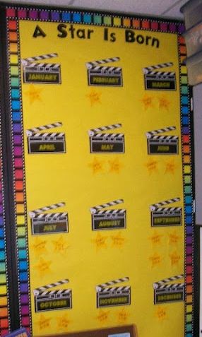 Bulletin Board idea -- Might be a great tie-in with the "Read a Good Movie" display   Elementary Hollywood Theme Classroom and Bulletin Board Idea Hollywood Theme Classroom, November Bulletin Boards, Birthday Board Classroom, Stars Classroom, Birthday Bulletin Boards, Birthday Bulletin, Writing Checklist, Birthday Display, Classroom Birthday