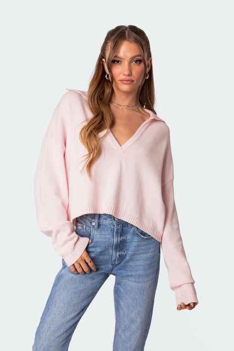 Marcie Oversize Cropped Sweater – edikted Oversized Cropped Sweater, Cozy Oversized Sweaters, Collar Sweater, Oversized Sweater, Pink Sweater, Cozy Sweaters, Long Sweaters, Cropped Sweater, S Models