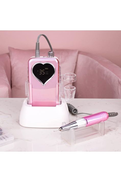 Professional Heart Nail Drill Rechargeable Desktop Base 35000RPM Manicure Electric Machine Nail File Pedicure Cordless Drilling (Pink) Nail Machine, Summer Pedicure, Pedicure Colors, Heart Nail, Nail Drill Machine, Pretty Stuff, Heart Nails, Nail Drill, Bday Ideas