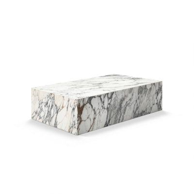 Sleek tables celebrate the natural beauty of marble. Tables are hollow to make them easier to move. Arabescato Marble Coffee Table, Large Stone Coffee Table, Large Marble Coffee Table, Plinth Table, Pride Wedding, Marble Plinth, Faux Marble Coffee Table, Marble Tables, Marble Round Coffee Table