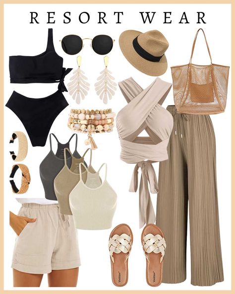 Outfit For Caribbean Vacation, Traveling To The Beach Outfit, Cabo Club Outfit, Cancun Bathing Suits, Travel To Philippines Outfit, Casual Mexico Vacation Outfits, Resort Chic Attire Outfits, Bohemian Resort Wear, Go To Beach Outfit