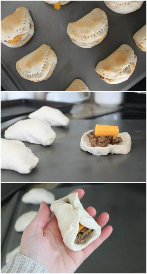 Cheeseburger Pockets Biscuits, Appetizers With Biscuit Dough, Biscuit Meal Ideas, Biscuit Roll Ups, Recipes Using Canned Biscuits, Biscuit Pockets, Biscuit Meals, Cheeseburger Pockets, Grand Biscuit Recipes