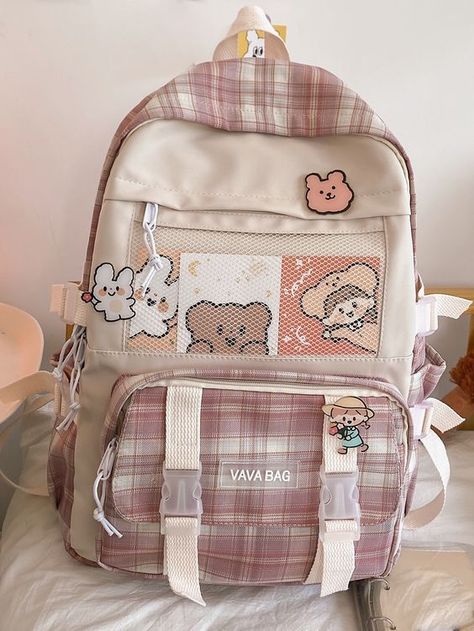 Cute Backpacks For College, Pink Bookbag, Sanrio Backpack, Cute Backpacks For School, Cute School Bags, Stylish School Bags, Design Backpack, School Bag Essentials, Aesthetic Backpack