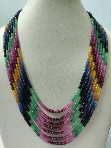 Precious Rainbow Beads Necklace Multi Color Beads Necklace | Etsy Gemstone Chips Jewelry, Royal Necklace, Necklace Ruby, Emerald Blue, Necklace Beads, Multi Sapphire, Gemstone Beaded Necklace, Color Beads, Ruby Emerald