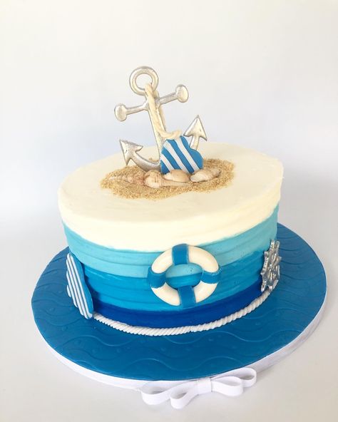 Nautical Cake Sailor Cake For Men, Nautical Cake Design, Marine Theme Cake, Beach Theme Cake For Men, Anchor Cake Ideas, Sailor Cake Nautical Theme, Seaman Cake Design, Navy Theme Cake, Marine Cake Ideas