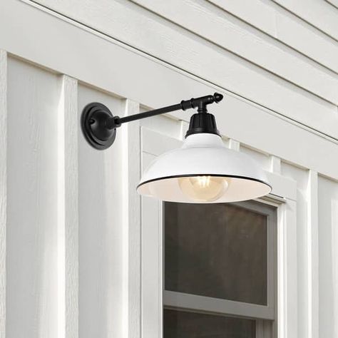 Bonner 12.25" Farmhouse Indoor/Outdoor LED Victorian Arm Sconce - On Sale - Bed Bath & Beyond - 37151665 Farmhouse Industrial, Metal Wall Light, Black Outdoor Wall Lights, Classic Farmhouse, Flat Paint, Led Outdoor Wall Lights, Hospitality Projects, Outdoor Light Fixtures, Industrial Farmhouse