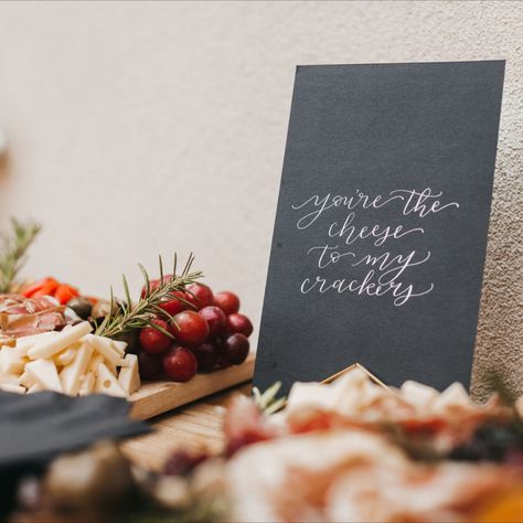 You're the Cheese to my Crackers - Wedding Charcuterie Table Signage Charcuterie Sign Wedding, Charcuterie Quotes, Wedding Charcuterie Table, Cute Charcuterie, Picnic Board, Basket Hampers, Charcuterie Wedding, Wedding Charcuterie, Wedding Puns