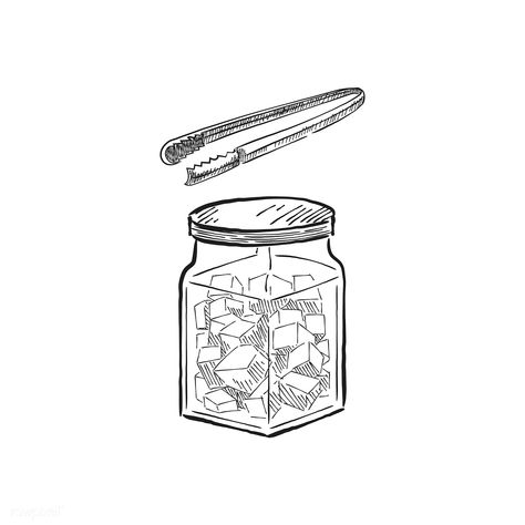 Vintage illustration of a jar with sugar cubes | free image by rawpixel.com Ice Cubes Illustration, Sugar Tattoo, Linear Art, Sugar Jar, Sugar Cubes, Anime Food, Ice Cubes, Candy Jars, Illustration Vector