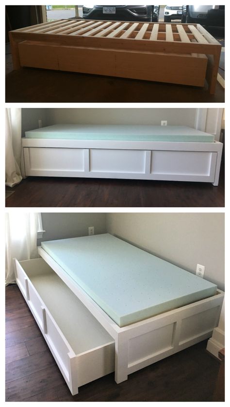 Storage Daybed, White Daybed, Diy Mattress, Dogs Bed, Diy Daybed, Daybed With Storage, Diy Furniture Bedroom, Bed Plans, Bed With Drawers