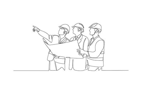 Continuous one line drawing engineering ... | Premium Vector #Freepik #vector #construction-project #construction #construction-work #building-site Drawing Engineering, Construction Illustration, Construction Drawing, Helmet Drawing, Work Building, Engineering Drawing, Building Site, Working Drawing, Single Line Drawing