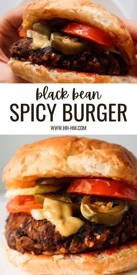 Spicy Black Bean Burger, Vegan Black Bean Burgers, Vegan Bean Burger, Bean Burger Recipe, Black Bean Patties, Vegetarian Burgers, Vegan Black Bean Burger, Black Bean Burger Recipe, Mcdougall Recipes