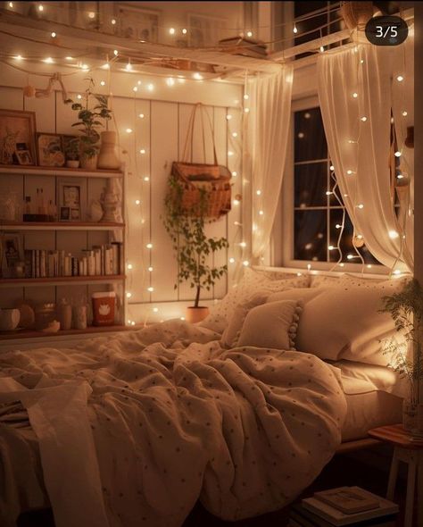 Aesthetic Neutral Room Ideas, Aesthetic Room With Lights, Room Ideas Aesthetic Minimalist Boho, Room Ideas Aesthetic Day Bed, Cute Small Room Ideas Aesthetic Cozy, Cute Cozy Bedroom Aesthetic, Cute Cosy Bedroom Ideas, Cozy Bedroom Fairy Lights, Cozy Room Lights