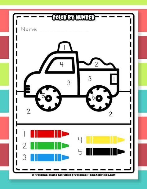 Easy Color By Number For Preschool, Color By Number Printable Free Preschool, Color With Numbers, Easy Color By Number, Color Worksheets For Preschool, Community Helpers Preschool, Transportation Preschool, Preschool Math Worksheets, Free Preschool Printables