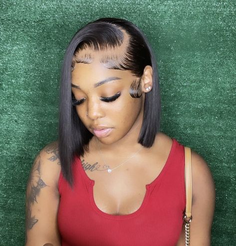 Short Hair Installation Styles, Bob Lace Front Wigs Side Part, 12 Inch Bob Wig For Black Women, Bob Wig For Black Women Side Part, Frontal Bob Hairstyles, Bob Frontal Hairstyles, Quick Weave Bob With Closure, Side Part Frontal Bob, Bob With Closure