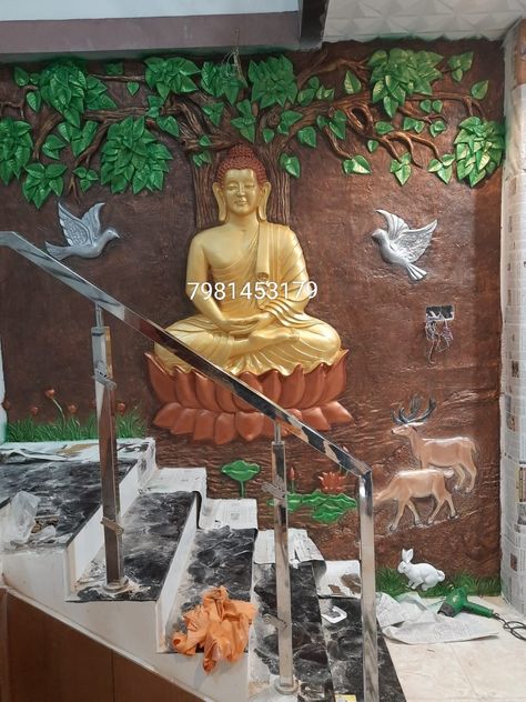 Wall Murals Indian, Wall Designs For Hall, Roller Curtain, Hall Wall Decor, Wall Architecture, Buddha Wall Decor, 3d Art Painting, Tradition Quotes, Welcome Home Decorations