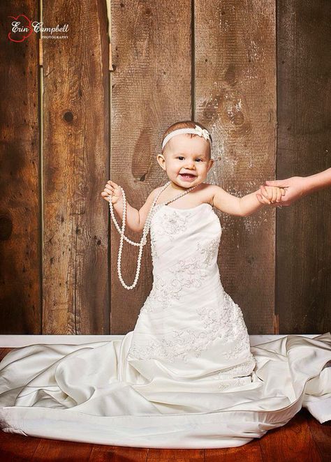 Daughter wearing your wedding dress! How sweet!! Baby Photography 1 Year, Natalia Grace, Moms Wedding Dress, Baby Dress Wedding, Mom Wedding Dress, Blessing Dress, Wedding Dr, Dress Pictures, Dress For Wedding