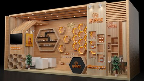 Stand Booth Design Food, Merchandise Display Table, Stall Decoration Ideas, Booth Design Food, Honey Stand, Honey Label Design, Stall Decorations, Stand Pameran, Museum Exhibition Design