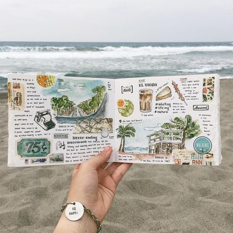 Abbey Sy (@abbeysy) • Instagram photos and videos Abbey Sy, Travel Journaling, Travel Journal Scrapbook, Travel Art Journal, Diy Travel Journal, Watercolor Art Journal, Travel Sketchbook, Travel Notes, Summer Scrapbook