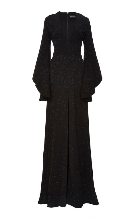 Gown With Flared Sleeves, Black Evening Gown With Sleeves, Long Sleeve Gown Elegant, Moda Operandi Gown, Gown Designs Party Wear, Latest Gown Designs Party Wear, Winter Evening Dress, Latest Gown Designs, Dress Flare Sleeves