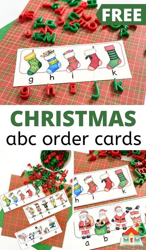 Free Christmas Alphabet Printables, Preschool Christmas Literacy Activities, Christmas Kindergarten Centers, Alphabetical Order Activities, Christmas Literacy Centers, Christmas Literacy Activities, Kindergarten Christmas Activities, Christmas Literacy, Fun Holiday Games