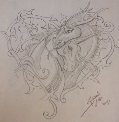 Dragon Loves Unicorn - I want this as a tattoo!! Dragon And Horse Tattoo, Dragon And Unicorn Tattoo, Dragon Unicorn Tattoo, Unicorn Tattoo Designs, Unicorn Artwork, Unicorn Tattoos, Unicorn Drawing, Pencil Drawings Of Animals, Dragon Tattoo Designs