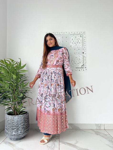 Full Sleeve Kurti, Naira Cut Kurti, Print With Embroidery, Long Kurti, Kurtis With Pants, Designer Kurtis, Cotton Kurti, Salwar Kameez Designs, 3 Piece Suits