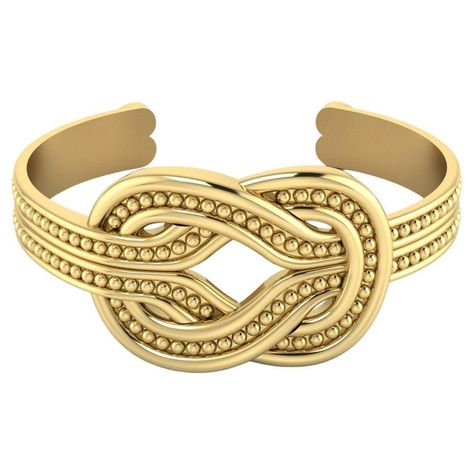 22 Karat Yellow Gold Hercules Knot Bracelet by Romae Jewelry, Inspired by Ancient Roman Designs. Our gorgeous "Firmitas" cuff bracelet depicts the "Hercules knot," and is modeled after the ornate clasp of a second century AD Roman bracelet today housed in the Metropolitan Museum of Art, in New York. The stunning loops of the knot gently intertwine and terminate in small ivy leaves, which recall the shape of the heart, on the ends of the bracelet. Our cuff bracelet is available in sizes Small (wr Gold Woven Bracelet, Hercules Knot, Yellow Gold Cuff Bracelet, Roman Bracelet, Large Cuff Bracelet, Diamond Cuff Bracelet, Flexible Bracelet, Sculptural Jewelry, Gold Cuff Bracelet