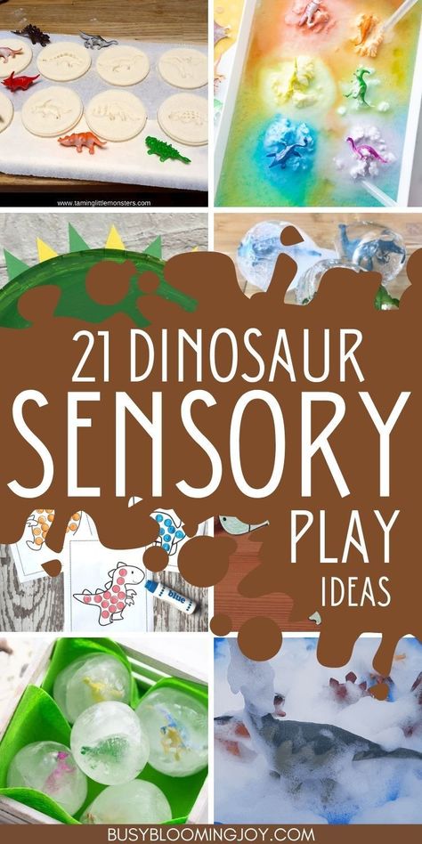 Dinosaur Experiences Preschool, Easy Dino Activities, Outside Fine Motor Activities, Frozen Dinosaur Eggs Sensory Play, Diy Dinosaur Sensory Bin, Dino Lessons Preschool, How To Make Dinosaur Fossils, Dinosaur Playdough Ideas, Dinosaurs Activities For Preschool