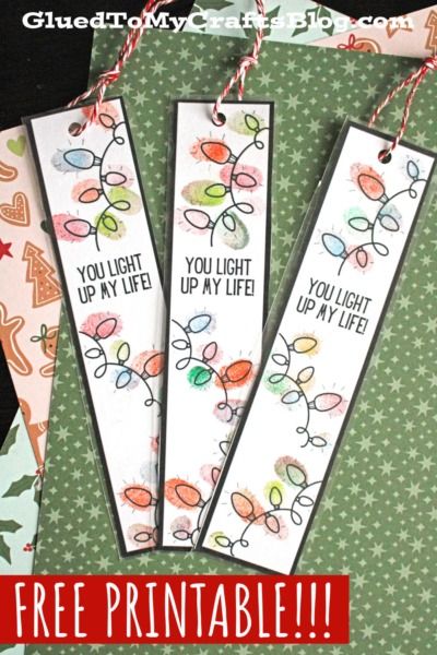 Fingerprint You Light Up My Life Bookmarks - Glued To My Crafts Finger Print Lights Craft, Handprint Bookmark, Thumbprint Bookmark, Bookmarks Preschool, Christmas Bookmarks Diy, Bookmark Crafts For Kids, December Lessons, Christmas Activities For Toddlers, Christmas Bookmark