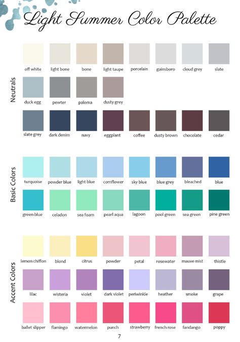 Light Summer Colors, Light Summer Style, Light Summer Clothes, Light Spring Palette, Color Analysis Summer, Light Spring Color Palette, Cool Summer Palette, Light Summer Color Palette, Soft Summer Palette